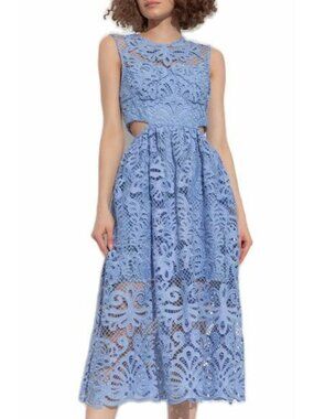 NEW SELF-PORTRAIT lace cut out midi dress in blue